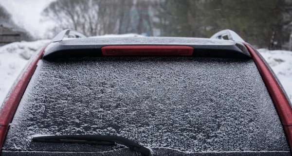 Fenêtre Arrière Gelée Hiver Texture Gel Fond Verre Glacé Mauvaise — Photo