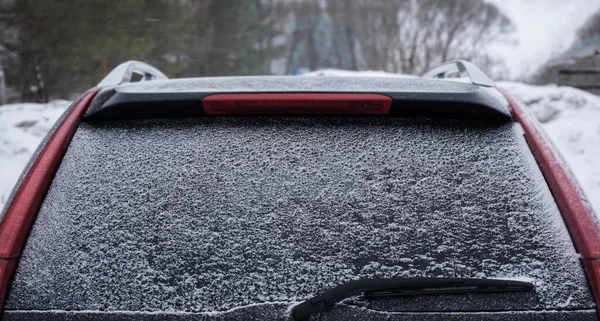 Vintern Frusen Bakruta Textur Fryser Glas Bakgrund Dålig Sikt — Stockfoto