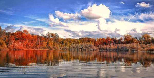 Autumn park by the lake. Blue sky — Stock Photo, Image