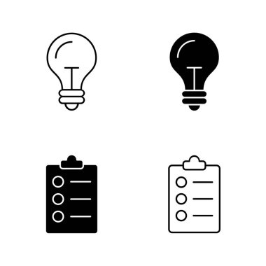 Solid ve Satır Biçiminde Ampul ve Pano Simgeleri Fikir ve Planlama Sembolü