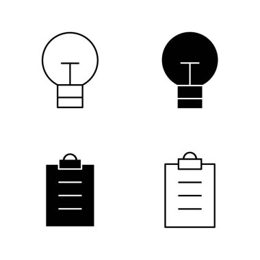 Solid ve Satır Biçiminde Ampul ve Pano Simgeleri Fikir ve Planlama Sembolü