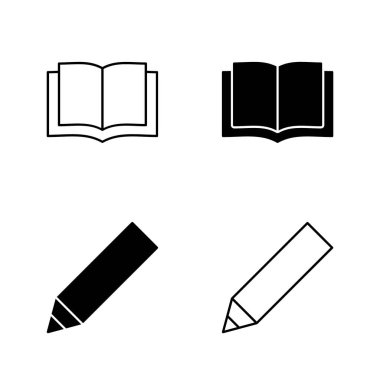 Kitap ve Kalem Simgeleri Katı ve Satır Biçiminde Eğitim ve Yazma Sembolü
