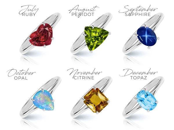생일날의 품들은 쿼머린 다이아몬드 에메랄드알 엑사덴 토파즈를 전시한다 — 스톡 사진