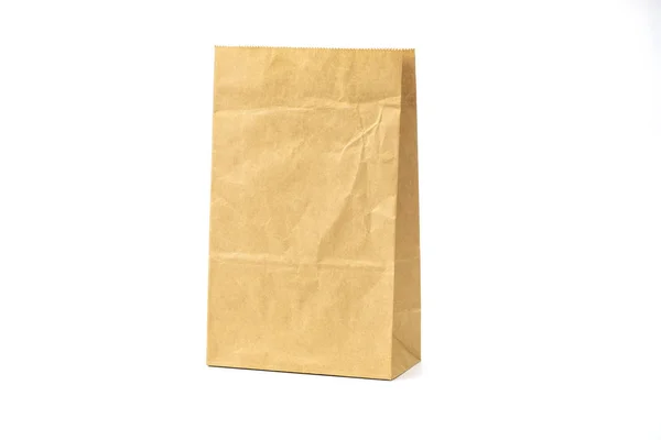 Brown paper bag on white background. — Stock Photo, Image