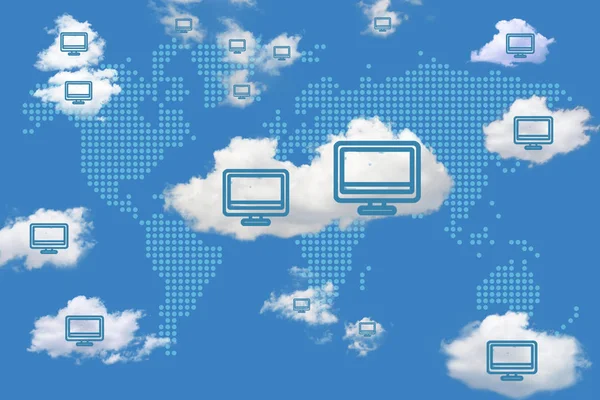 Digitale illustratie met concept van cloud oplossingen — Stockfoto