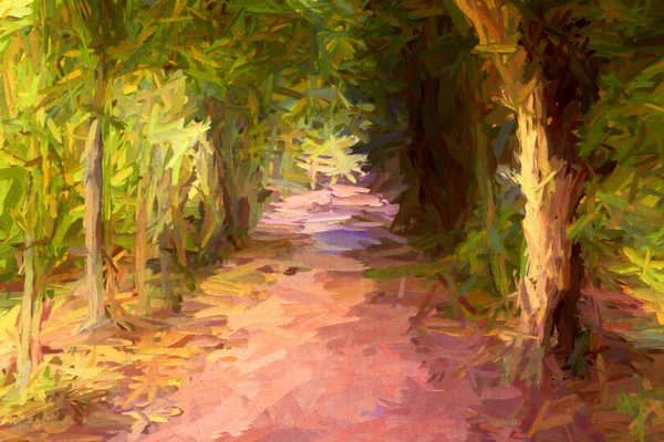 Pintura abstrata de avenida de árvore escura longa — Fotografia de Stock