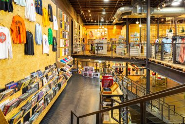 WASHINGTON DC - MAY 6, 2018: Indoor view of an Urban Outfitters shop. Urban Outfitters is an international lifestyle retailer headquartered in Philadelphia, Pennsylvania clipart