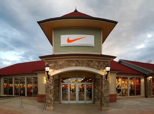 CENTRAL VALLEY, NY - MAY 4, 2018: Nike store in Woodbury Common Premium Outlet Mall. Nike is world's largest supplier of athletic shoes and apparel and a major manufacturer of sports equipment.