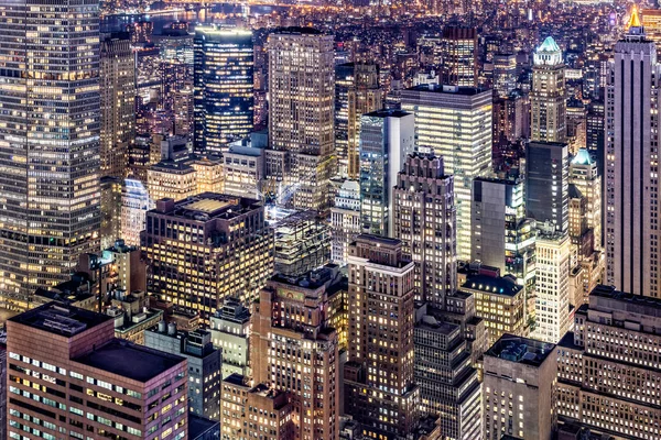 Flygfoto Över Natten Skyskrapor Manhattan — Stockfoto