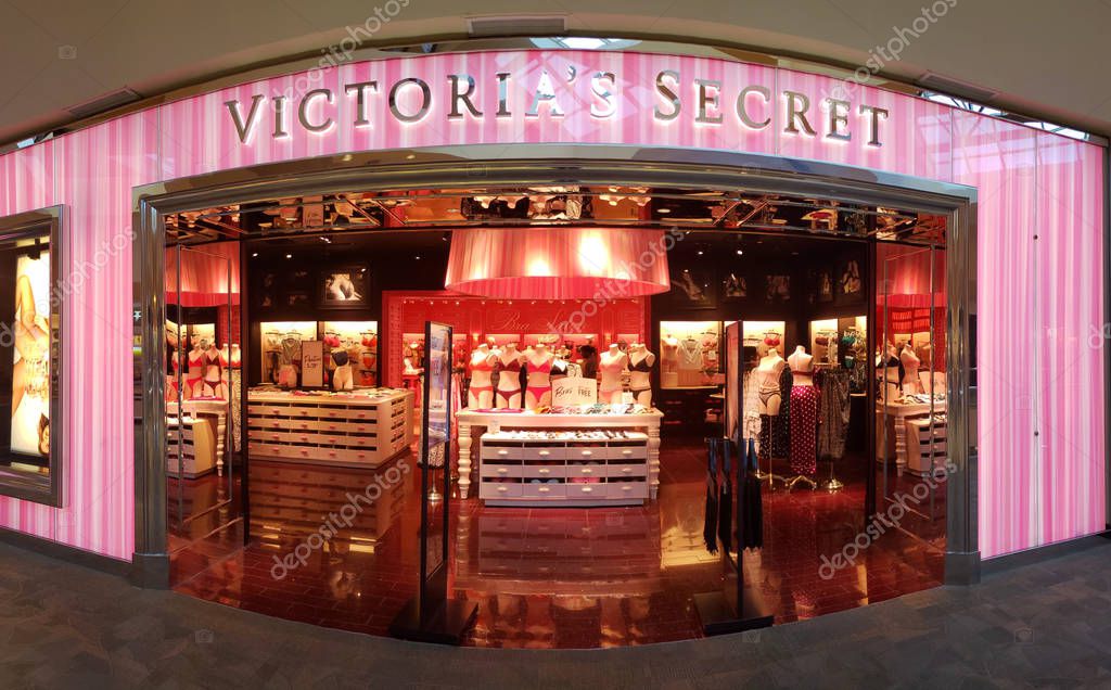 ROCKAWAY, NEW JERSEY - SEPTEMBER 13, 2018: Panoramic view of a Victorias Secret store front. Victorias Secret is now the largest American retailer of womens lingerie