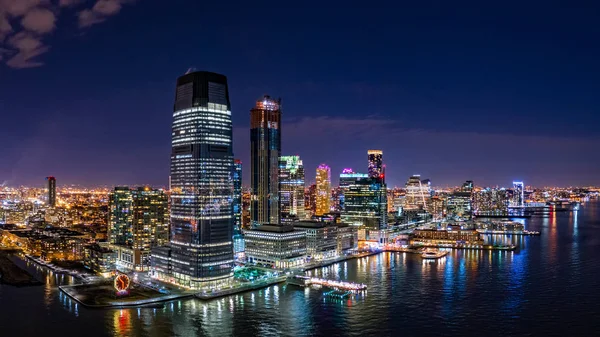 Aerial Panorama Över Jersey City Skyline Natten — Stockfoto