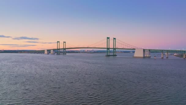 Aerial drone shot of Delaware Memorial Bridge at dusk. — Stock Video