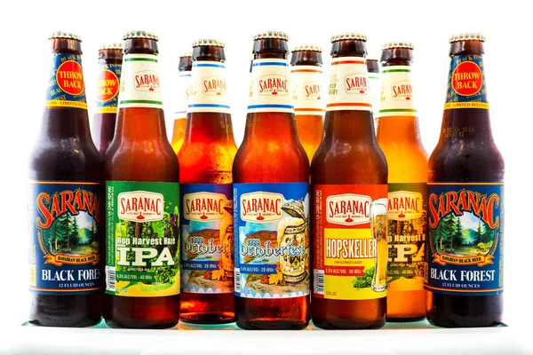 Collection of Octoberfest craft beers on a fridge shelf — Stock Photo, Image