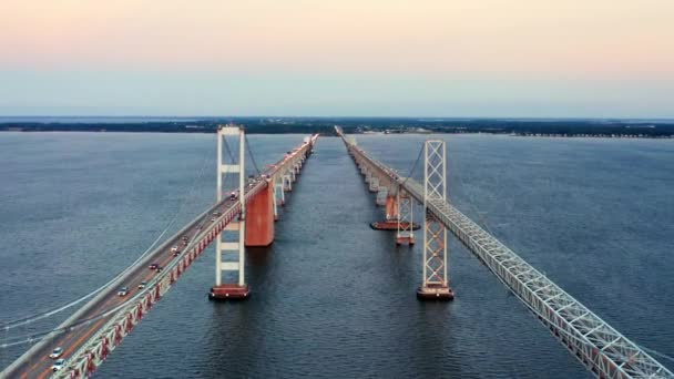 Filmato aereo drone di Cheasapeake Bay Bridge — Video Stock