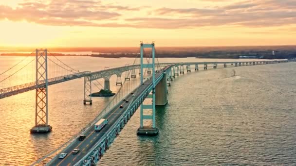 Aerial drone footage of Cheasapeake Bay Bridge — Stock Video