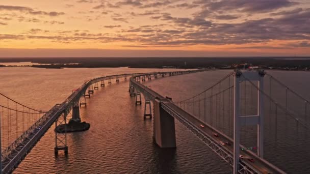 Aerial drone footage of Cheasapeake Bay Bridge — Stock Video