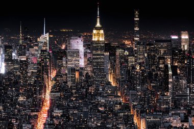 Aerial view of New York City at night clipart