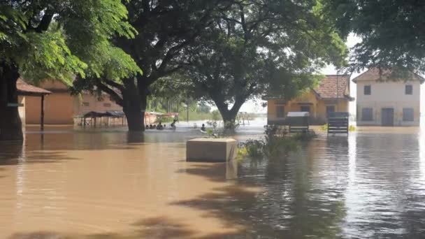 Escola Inundada Zona Rural Crianças Brincando Nadando Segundo Plano — Vídeo de Stock