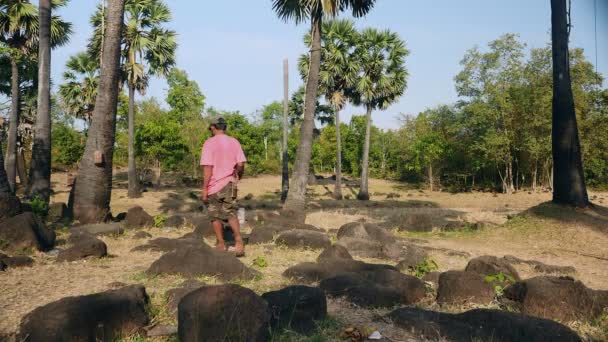 Toddy Tapper Trepando Una Palmera Para Recoger Savia Palma — Vídeos de Stock