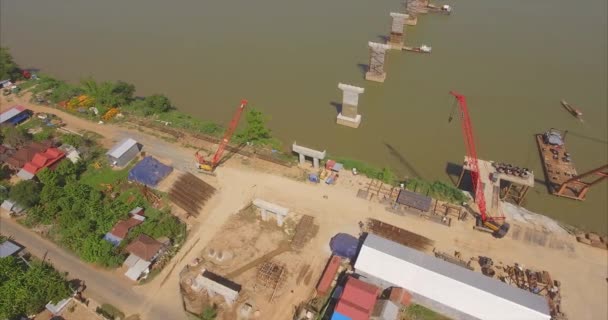 Aerial Panning Video Construction Site Building New Bridge — Stock Video