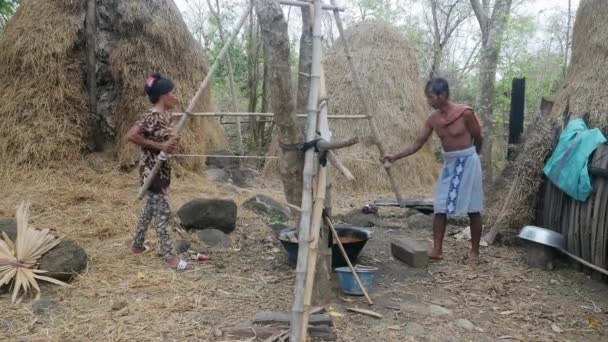 Kampong Kambodja 2018 Att Göra Socker Palm Typ Churn Trä — Stockvideo