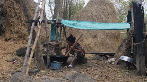 Kampong Kamboçya 2018 Şeker Palm Yapma Bir Tahta Sopa Ile — Stok video