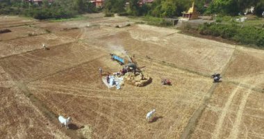 Kamyonda doğrudan makine ile pirinç harman çiftçilerin hava statik görünüm