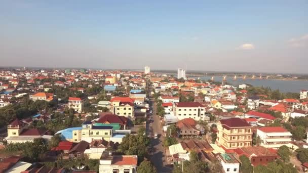 Letecký Pohled Výstřel Létání Nad Typické Asijské Město Hlavní Ulice — Stock video