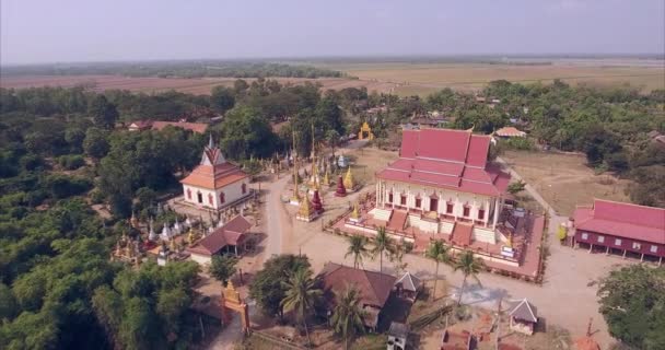 Luchtfoto Drone Schoot Vliegen Achteruit Een Traditionele Pagode Met Kleine — Stockvideo