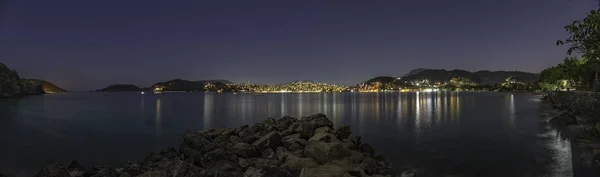 Night View Zihuatanejo Bay Long Exposure Panning Guerrero Mexico — Stock Photo, Image