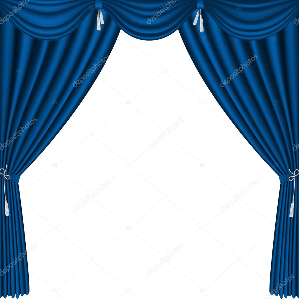 Blue curtain 1x1 on white background. Vector illustration.