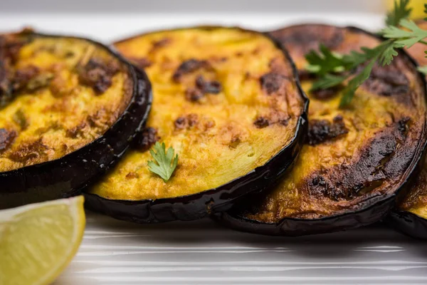 Pan Friggere Baigan Croccante Melanzane Ricetta Brinjal Dall India Focus — Foto Stock