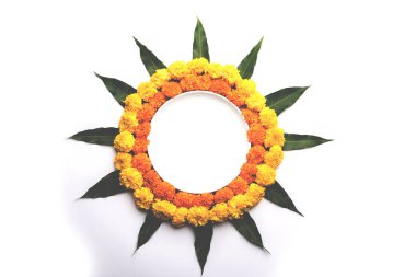 Kadife çiçeği çiçek rangoli Diwali veya Pongal Festivali için