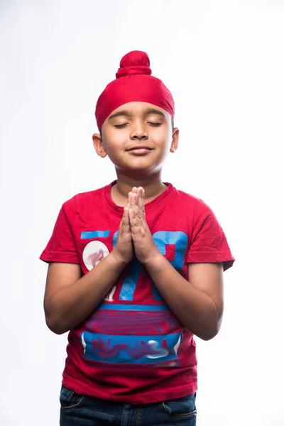 Portrait Indian Sikh Punjabi Little Boy Multiple Expressions Isolated White — Stock Photo, Image