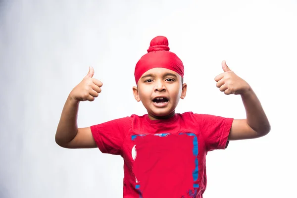 Portrait Indian Sikh Punjabi Little Boy Multiple Expressions Isolated White — Stock Photo, Image