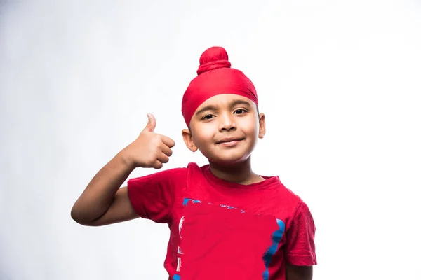 Portrait Indian Sikh Punjabi Little Boy Multiple Expressions Isolated White — Stock Photo, Image