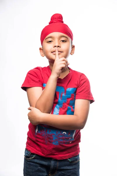 Portrait Indian Sikh Punjabi Little Boy Multiple Expressions Isolated White — Stock Photo, Image