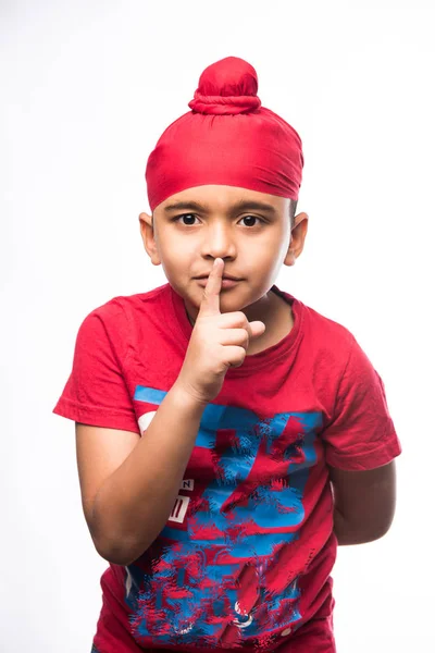 Portrait Indian Sikh Punjabi Little Boy Multiple Expressions Isolated White — Stock Photo, Image