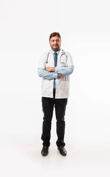Indian Male Doctor Standing Stethoscope White Background — Stock Photo, Image