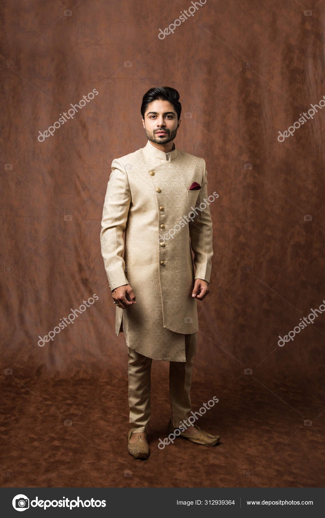 Image of A Young Indian Man In traditional Ethnic Wear or Sherwani and  Posing With a Smile Face On an Isolated White Background-QA074751-Picxy