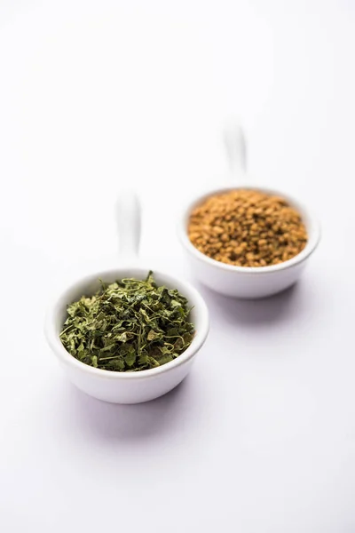 卡苏里 Kasuri Methi Kasoori Methi或干茴香叶 也称为Trigonella Foenum Graecum — 图库照片