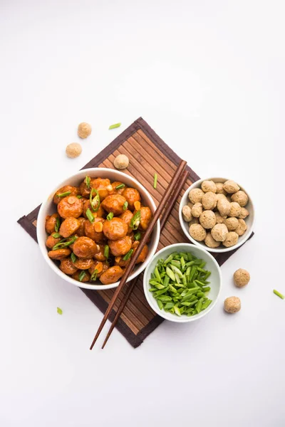 Soya Chunks Manchurian Dry Gravy — Stock Photo, Image