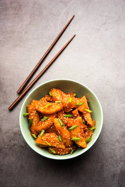 Crispy Honey Chilli Pommes Terre Sont Une Collation Super Addictif — Photo