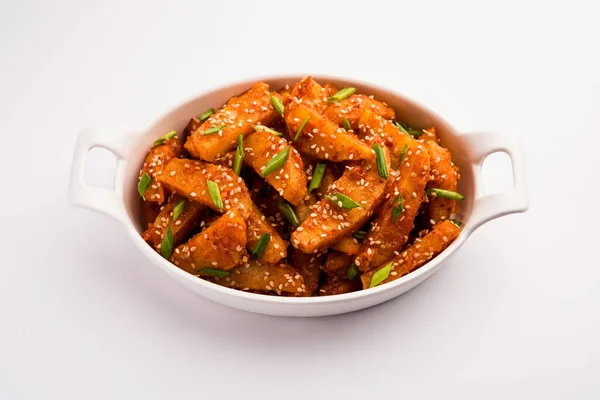 Crispy Honey Chilli Las Papas Son Snack Súper Adictivo Cocina — Foto de Stock