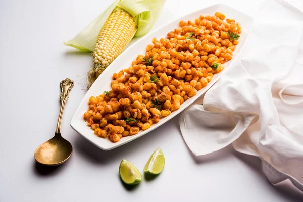 Milho Frito Crocante Lanche Inicial Chatpata Índia Servido Uma Tigela — Fotografia de Stock