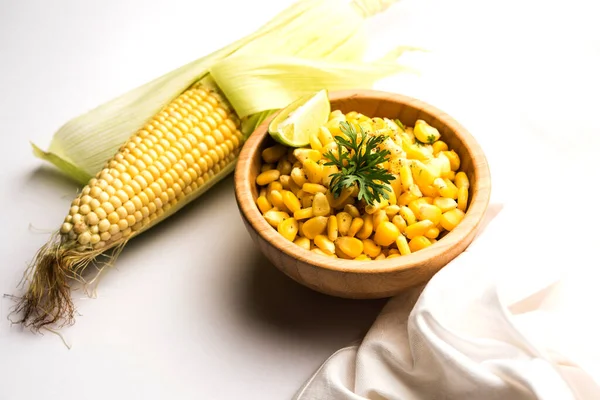 Spicy Masala Sweet Corn Saboroso Lanche Indiano Beira Estrada Que — Fotografia de Stock