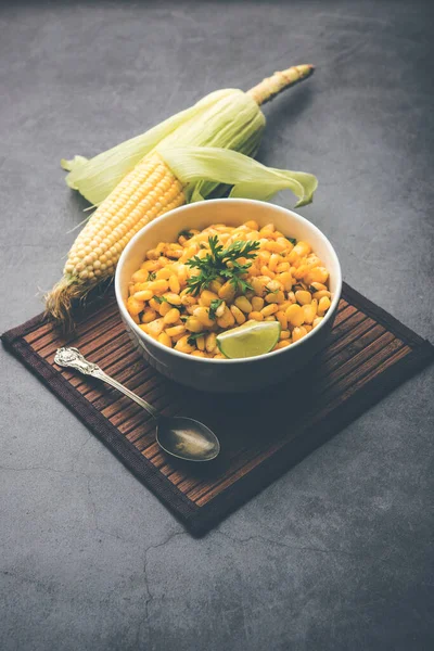 Spicy Masala Sweet Corn Saboroso Lanche Indiano Beira Estrada Que — Fotografia de Stock