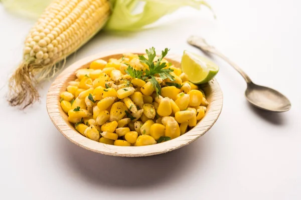 Fűszeres Masala Sweet Corn Egy Ízletes Útszéli Indiai Snack Amit — Stock Fotó