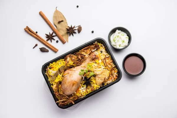 Estilo Restaurante Frango Tikka Biryani Embalado Para Entrega Domicílio Caixa — Fotografia de Stock