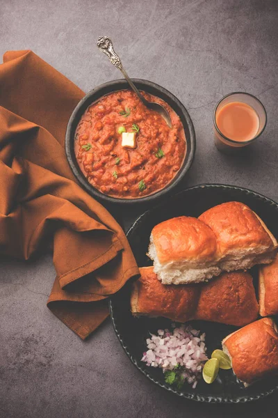 Mumbai Style Pav Bhaji Prato Fast Food Índia Consiste Caril — Fotografia de Stock